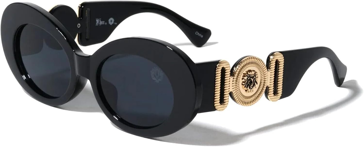 Женские солнцезащитные очки Dweebzilla круглой овальной формы с золотым медальоном в виде головы льва и «глаза насекомого», Black & Gold Frame - Black Super Dark Lenses
Женские солнцезащитные очки Dweebzilla круглой овальной формы с золотым медальоном в виде головы льва и «глаза насекомого», Black & Gold Frame - Black Super Dark Lenses