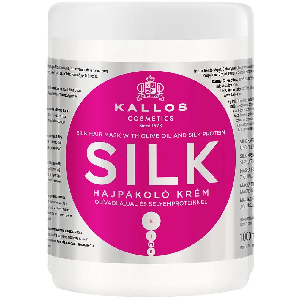 Kallos Silk разглаживающая маска для волос с шелком, 1000 мл
Kallos Silk разглаживающая маска для волос с шелком, 1000 мл