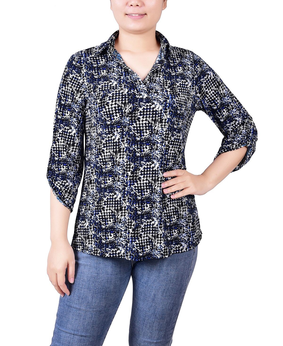 Топ с y-образным вырезом и заклепками на рукавах 3/4 для миниатюрных размеров NY Collection, мульти
Топ с y-образным вырезом и заклепками на рукавах 3/4 для миниатюрных размеров NY Collection, мульти