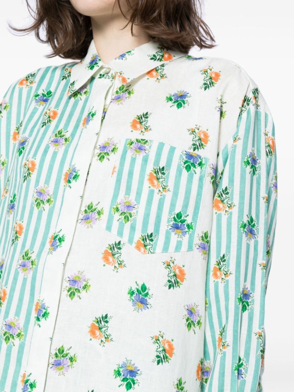 ALEMAIS льняная рубашка в полоску с цветочным принтом, нейтральный цвет 
ALEMAIS льняная рубашка в полоску с цветочным принтом, нейтральный цвет