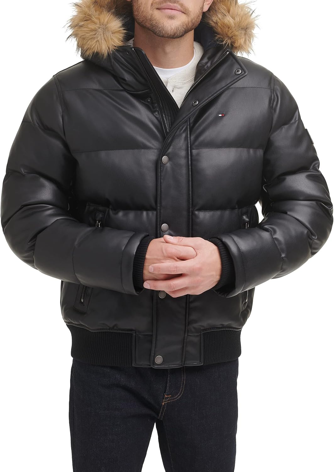 Мужская стеганая куртка-бомбер Tommy Hilfiger Arctic Cloth (стандартная и для больших и высоких), Black Faux Leather
Мужская стеганая куртка-бомбер Tommy Hilfiger Arctic Cloth (стандартная и для больших и высоких), Black Faux Leather