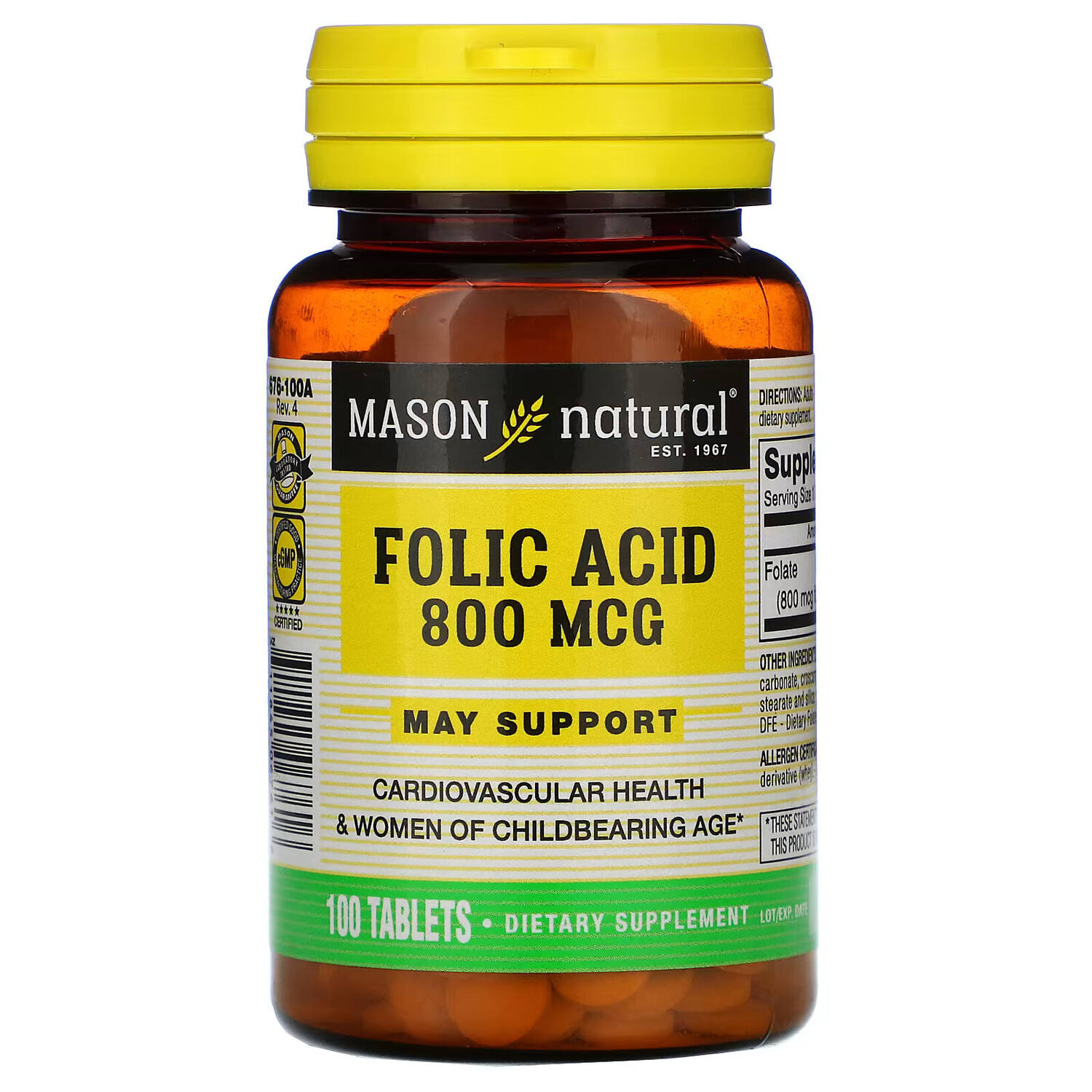 Фолиевая кислота Mason Natural Folic Acid, 800 мкг, 100 таблеток
Фолиевая кислота Mason Natural Folic Acid, 800 мкг, 100 таблеток