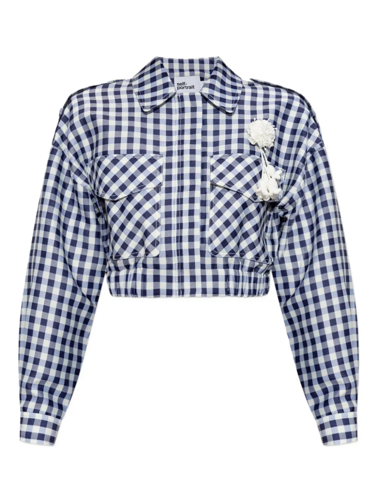 Жакет с помпонами и принтом в клетку Self-Portrait, синий 
Жакет с помпонами и принтом в клетку Self-Portrait, синий