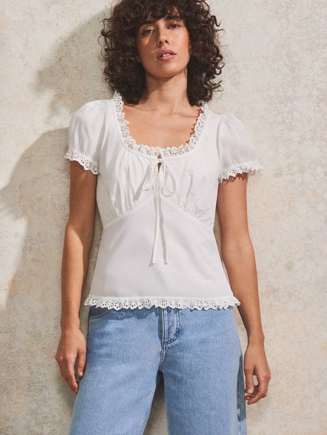 Простой топ с кружевной отделкой в стиле ампир Ro&Zo, белый 
Простой топ с кружевной отделкой в стиле ампир Ro&Zo, белый