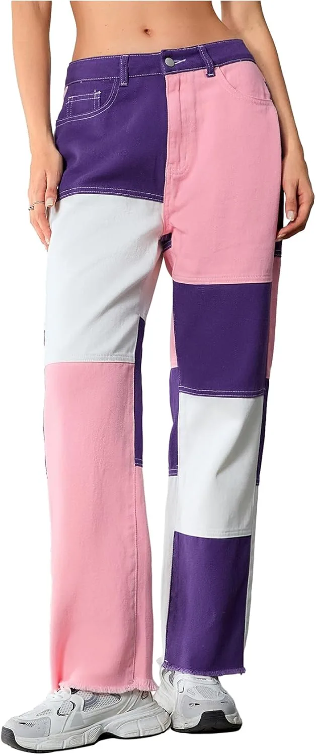 WDIRARA Женские джинсы с цветными блоками и рваным краем
WDIRARA Женские джинсы с цветными блоками и рваным краем