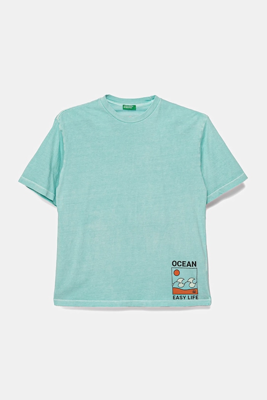 Детская хлопковая футболка United Colors Of Benetton, бирюзовый 
Детская хлопковая футболка United Colors Of Benetton, бирюзовый