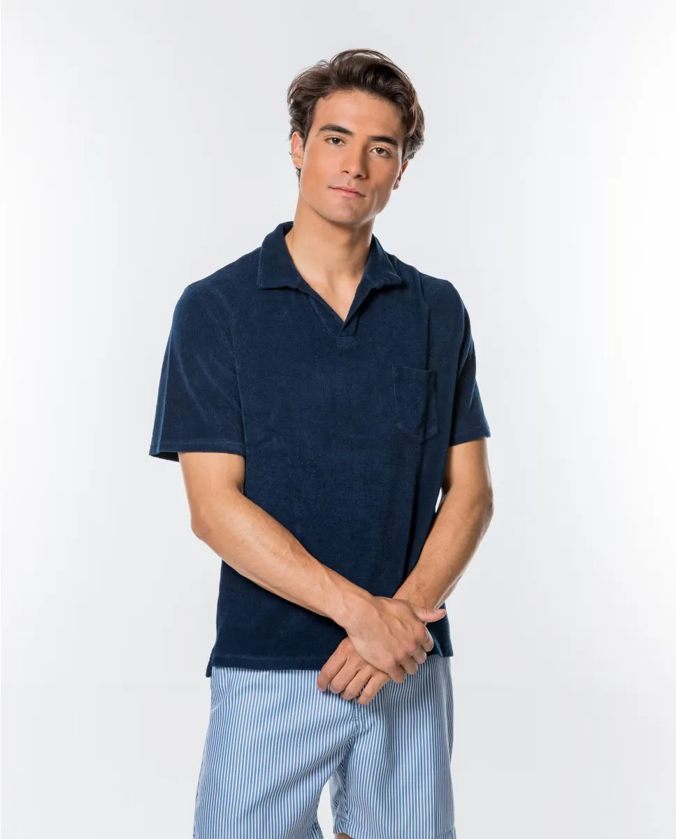 Мужская турецкая рубашка-поло с короткими рукавами темно-синего цвета Wickett Jones, темно-синий 
Мужская турецкая рубашка-поло с короткими рукавами темно-синего цвета Wickett Jones, темно-синий