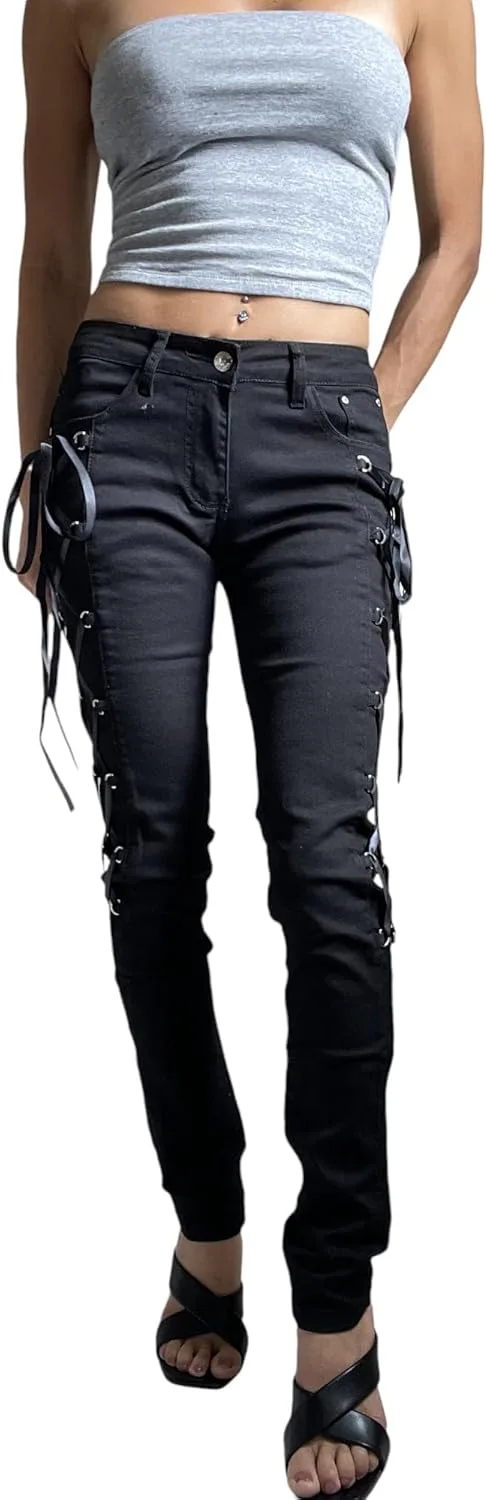Женские черные скинни джинсы с боковой шнуровкой Skelapparel
Женские черные скинни джинсы с боковой шнуровкой Skelapparel