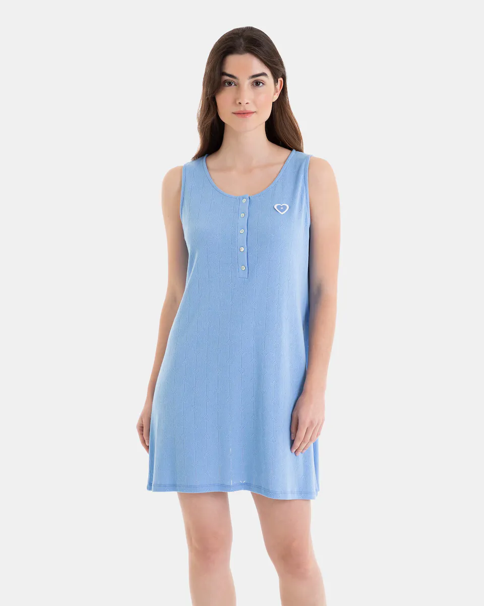 Короткая ночная сорочка без рукавов из ажурной ткани с сердечками Massana, синий