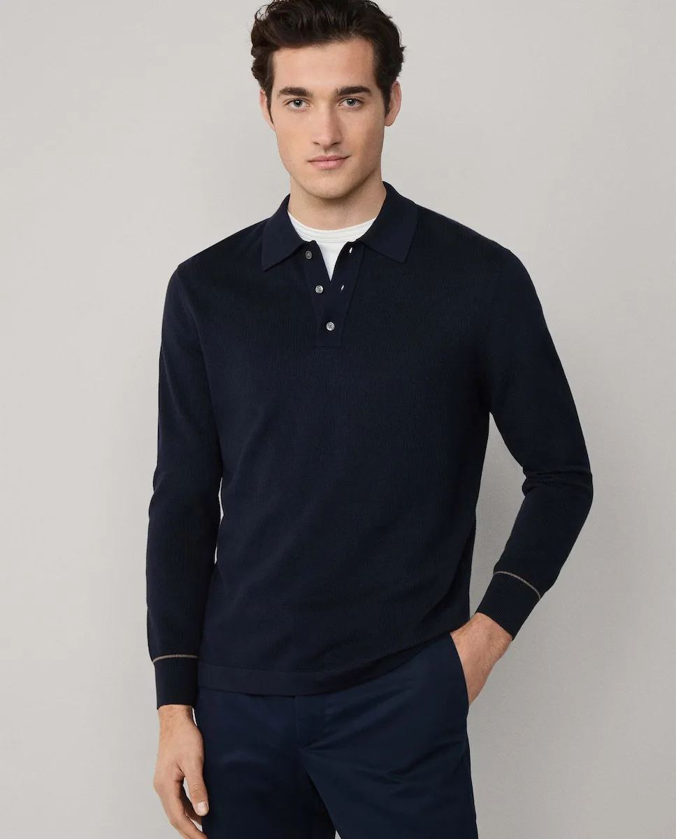 Поло из трикотажного хлопково-шелкового материала с длинными рукавами Hackett, темно-синий
Поло из трикотажного хлопково-шелкового материала с длинными рукавами Hackett, темно-синий