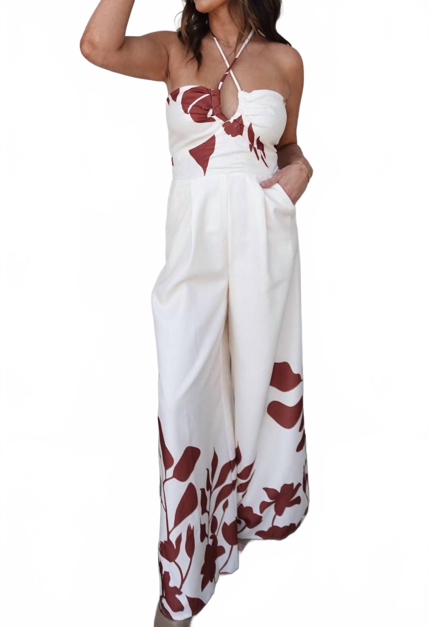 Халтер комбинезон в кремовом и ржавом цветах ENDLESS BLU.
Халтер комбинезон в кремовом и ржавом цветах ENDLESS BLU.