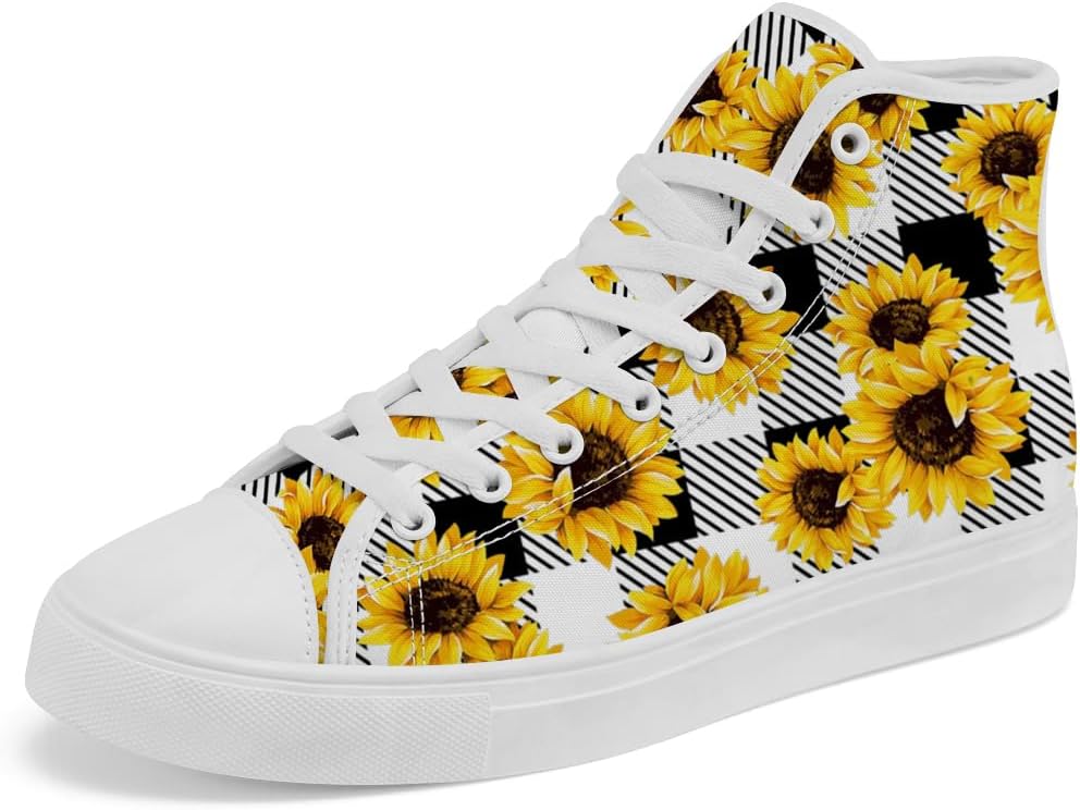 Женские и мужские высокие кеды из холщовой ткани с рисунком подсолнухов, цветочной клеткой и тартаном, на шнуровке, повседневные обувь Chebing, белый
Женские и мужские высокие кеды из холщовой ткани с рисунком подсолнухов, цветочной клеткой и тартаном, на шнуровке, повседневные обувь Chebing, белый