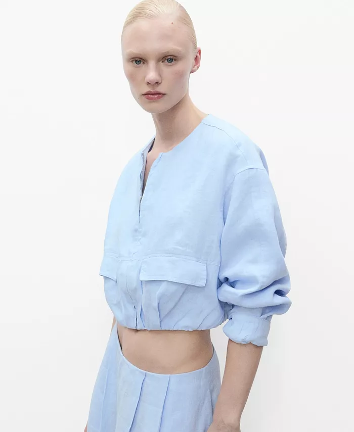 Женская укороченная льняная куртка с карманами MANGO, синий
Женская укороченная льняная куртка с карманами MANGO, синий