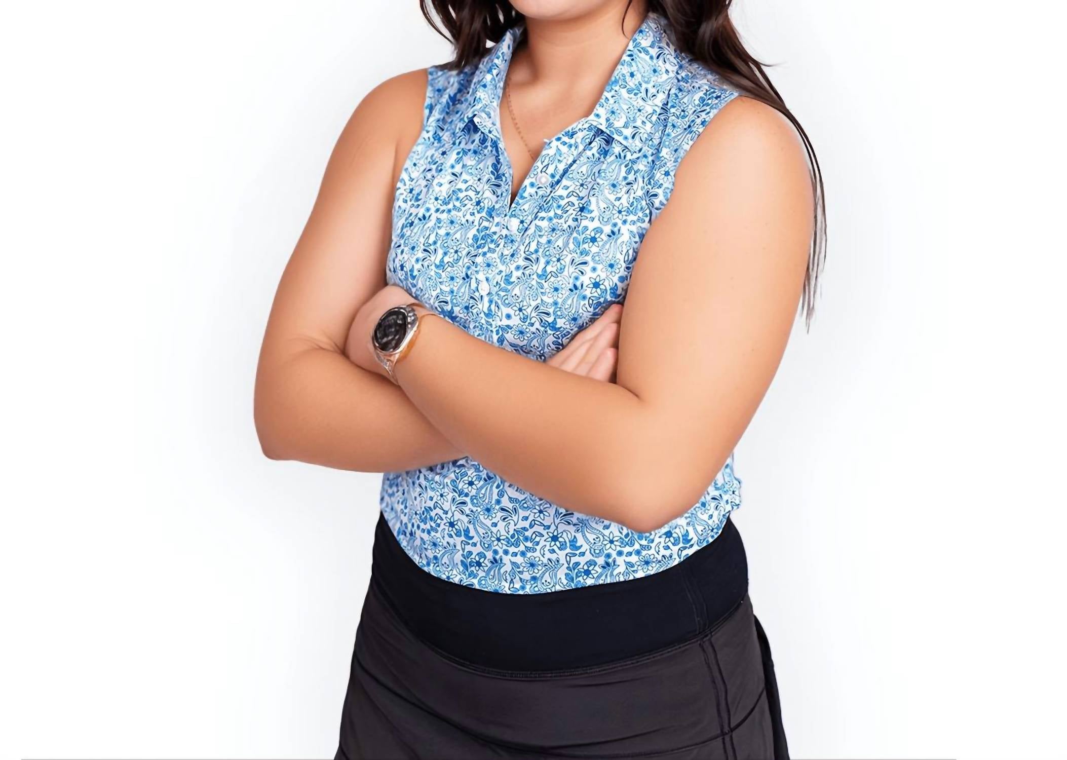 Поло без рукавов с узором пейсли в синем цвете 2Putt
Поло без рукавов с узором пейсли в синем цвете 2Putt