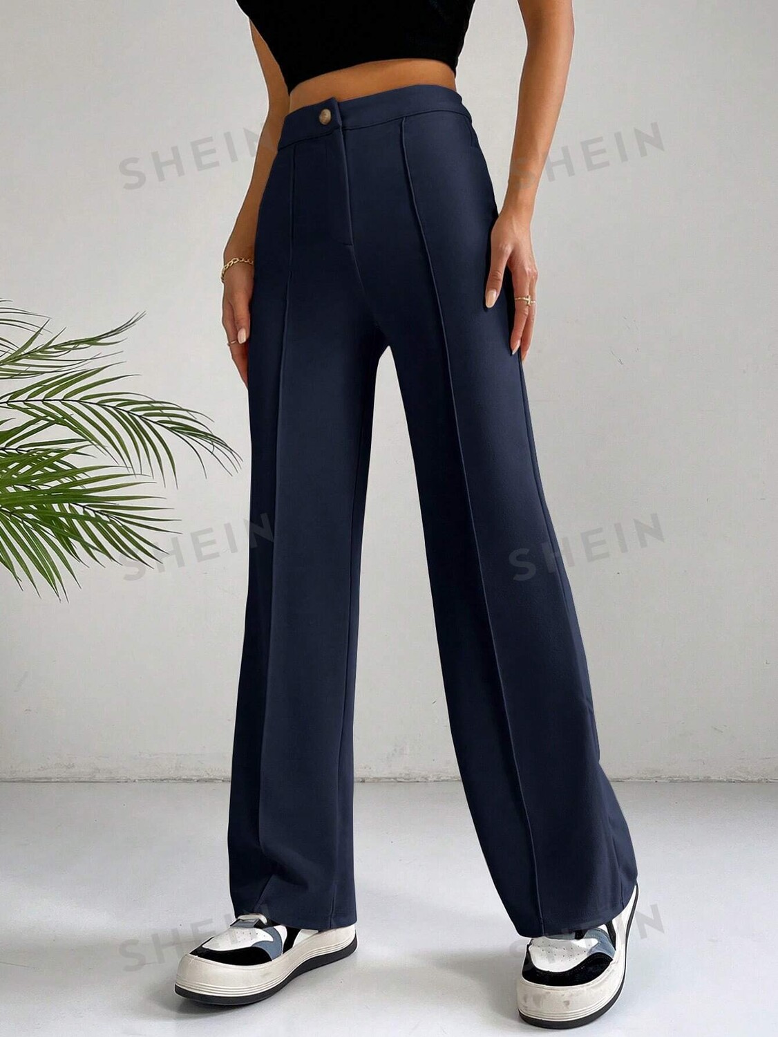 Брюки широкие Shein Ezwear, темно-синий 
Брюки широкие Shein Ezwear, темно-синий