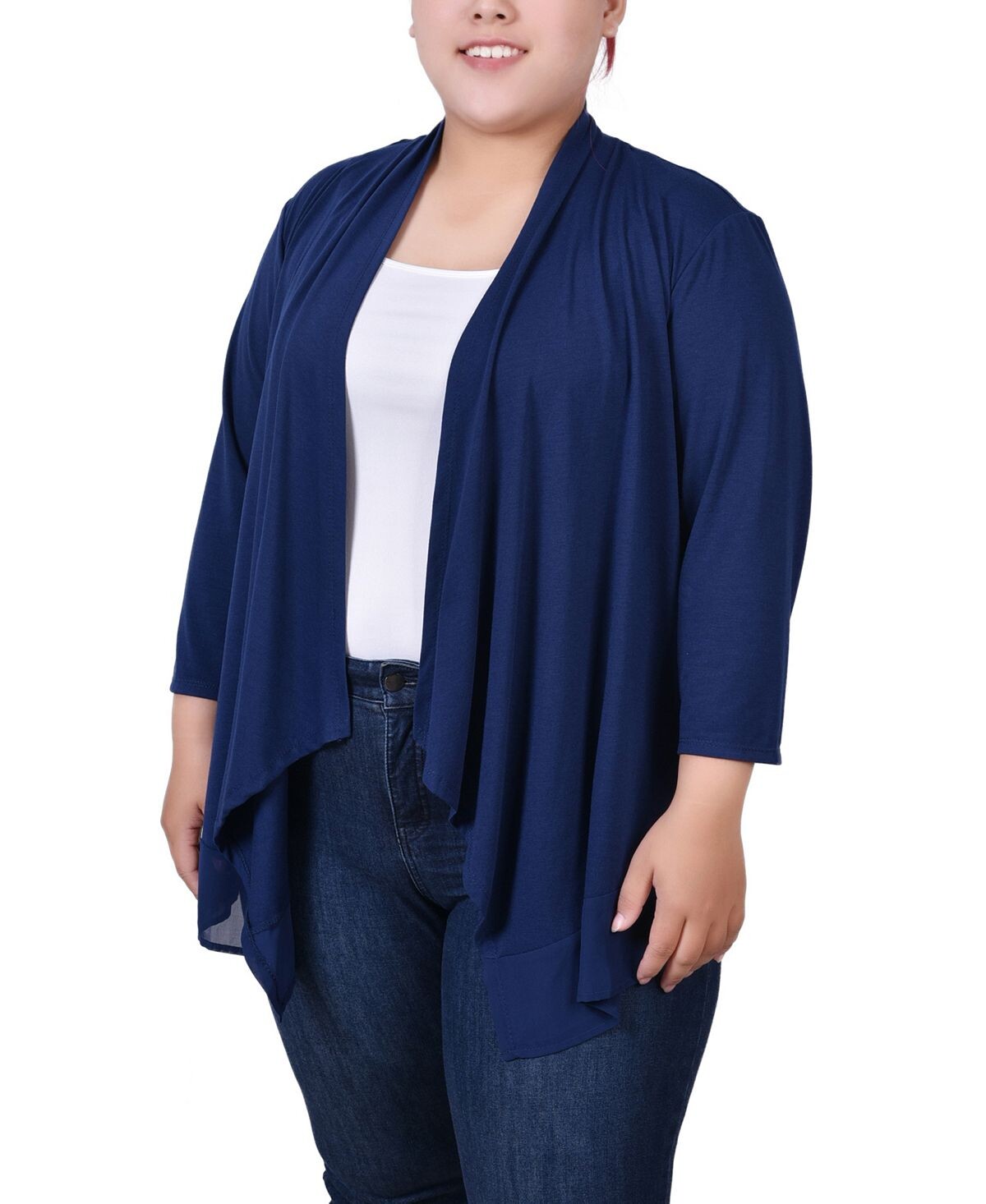 Кардиган больших размеров с рукавами 3/4 с акульим краем NY Collection
Кардиган больших размеров с рукавами 3/4 с акульим краем NY Collection