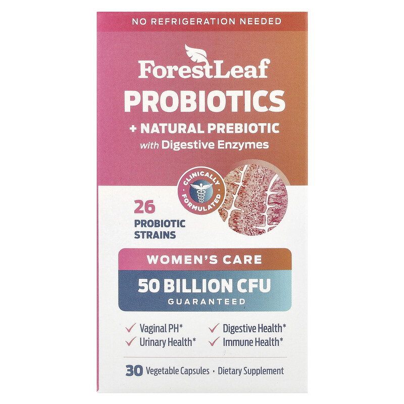 Forest Leaf, Women's Care, пробиотики и натуральные пребиотики с пищеварительными ферментами, 30 растительных капсул 
Forest Leaf, Women's Care, пробиотики и натуральные пребиотики с пищеварительными ферментами, 30 растительных капсул
