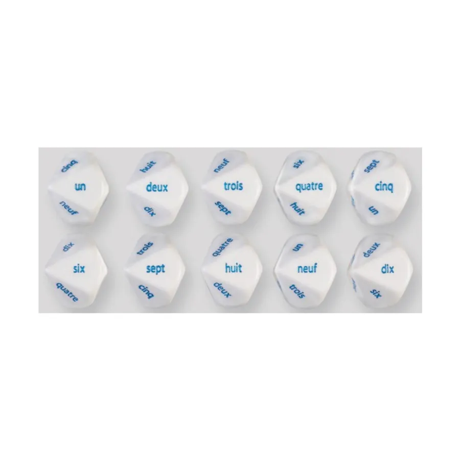 Игральные кости d10, 20 мм, с числами 1–10 — французские слова (10), Dice - Foreign Language Dice
Игральные кости d10, 20 мм, с числами 1–10 — французские слова (10), Dice - Foreign Language Dice