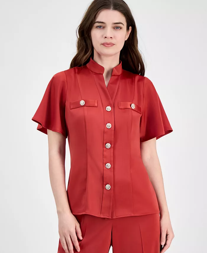 Женская блузка с воланами на рукавах и застежкой на пуговицы спереди Anne Klein, красный
Женская блузка с воланами на рукавах и застежкой на пуговицы спереди Anne Klein, красный