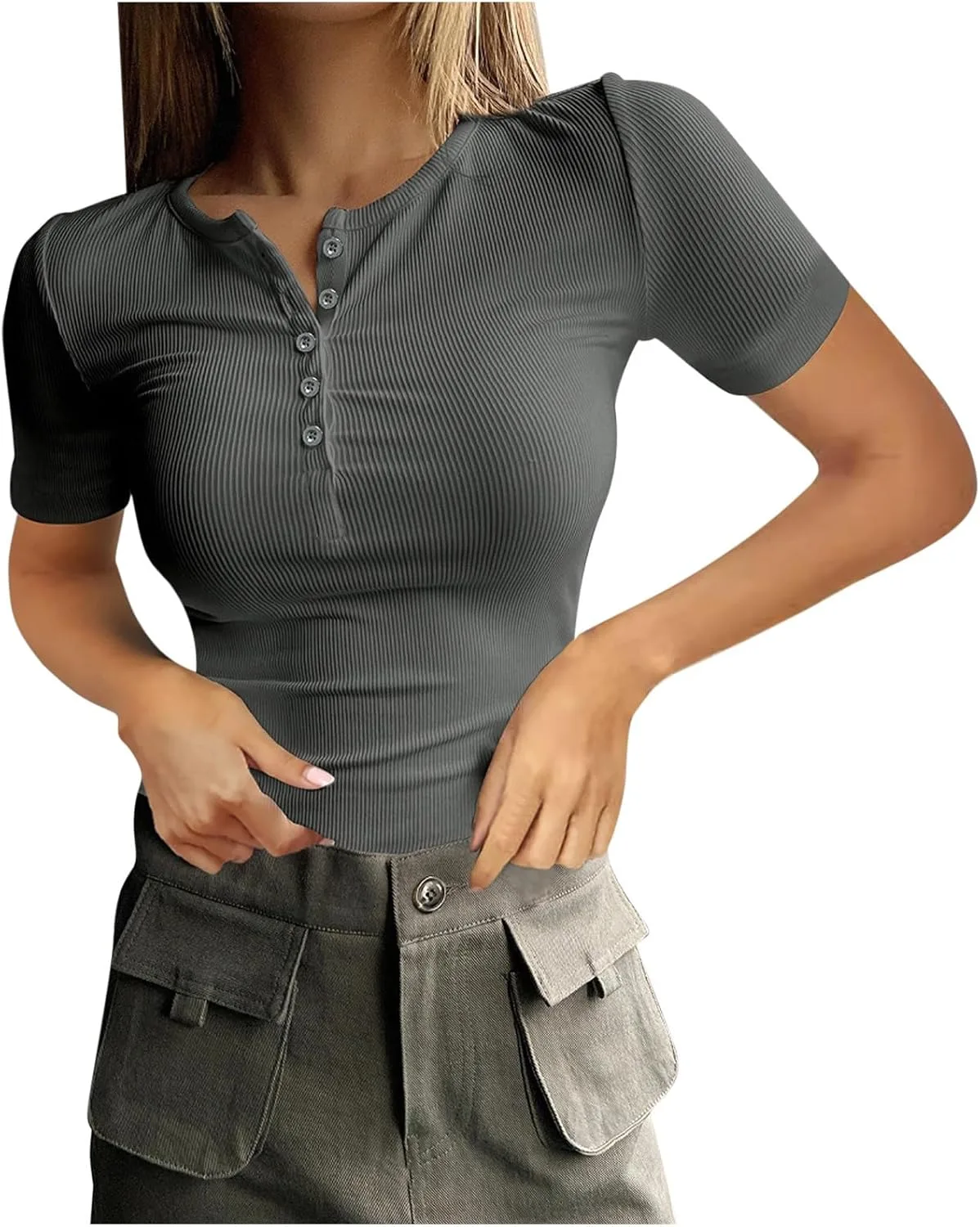 Женская футболка с ребристым узором, приталенная, для лета Smxrfitk
Женская футболка с ребристым узором, приталенная, для лета Smxrfitk