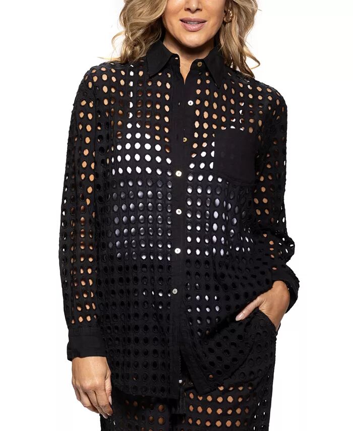 Женская хлопковая ажурная пляжная рубашка в горошек Dotti, черный
Женская хлопковая ажурная пляжная рубашка в горошек Dotti, черный