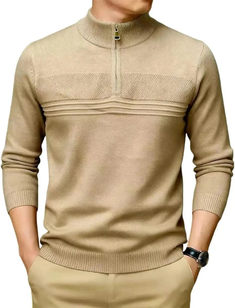 Мужской свитер с четвертью молнии и полувысоким воротником
Мужской свитер с четвертью молнии и полувысоким воротником