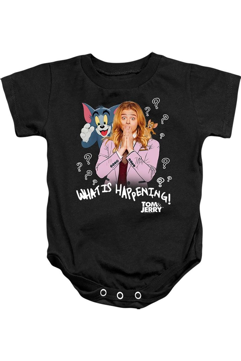 Детский комбинезончик "Что происходит в мультфильме Том и Джерри" Gildan, черный
Детский комбинезончик "Что происходит в мультфильме Том и Джерри" Gildan, черный