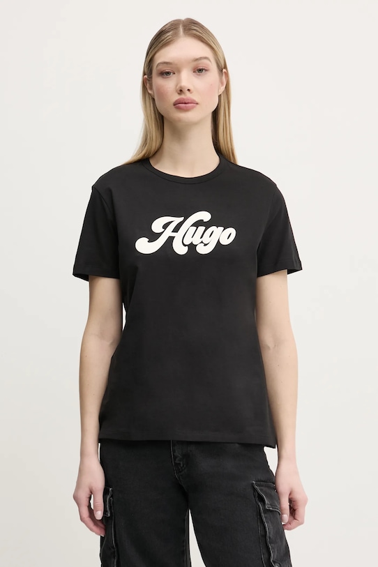 Хлопковая футболка Hugo, черный 
Хлопковая футболка Hugo, черный