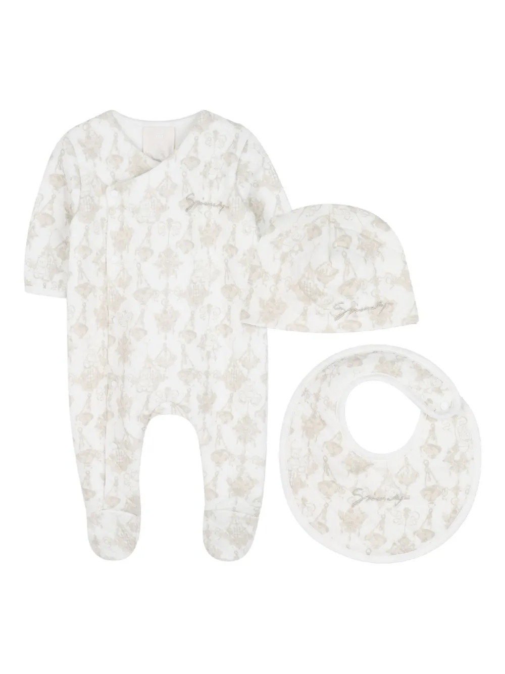 Комплект пижам с нагрудником и шапочкой с узором Givenchy Kids, белый
Комплект пижам с нагрудником и шапочкой с узором Givenchy Kids, белый