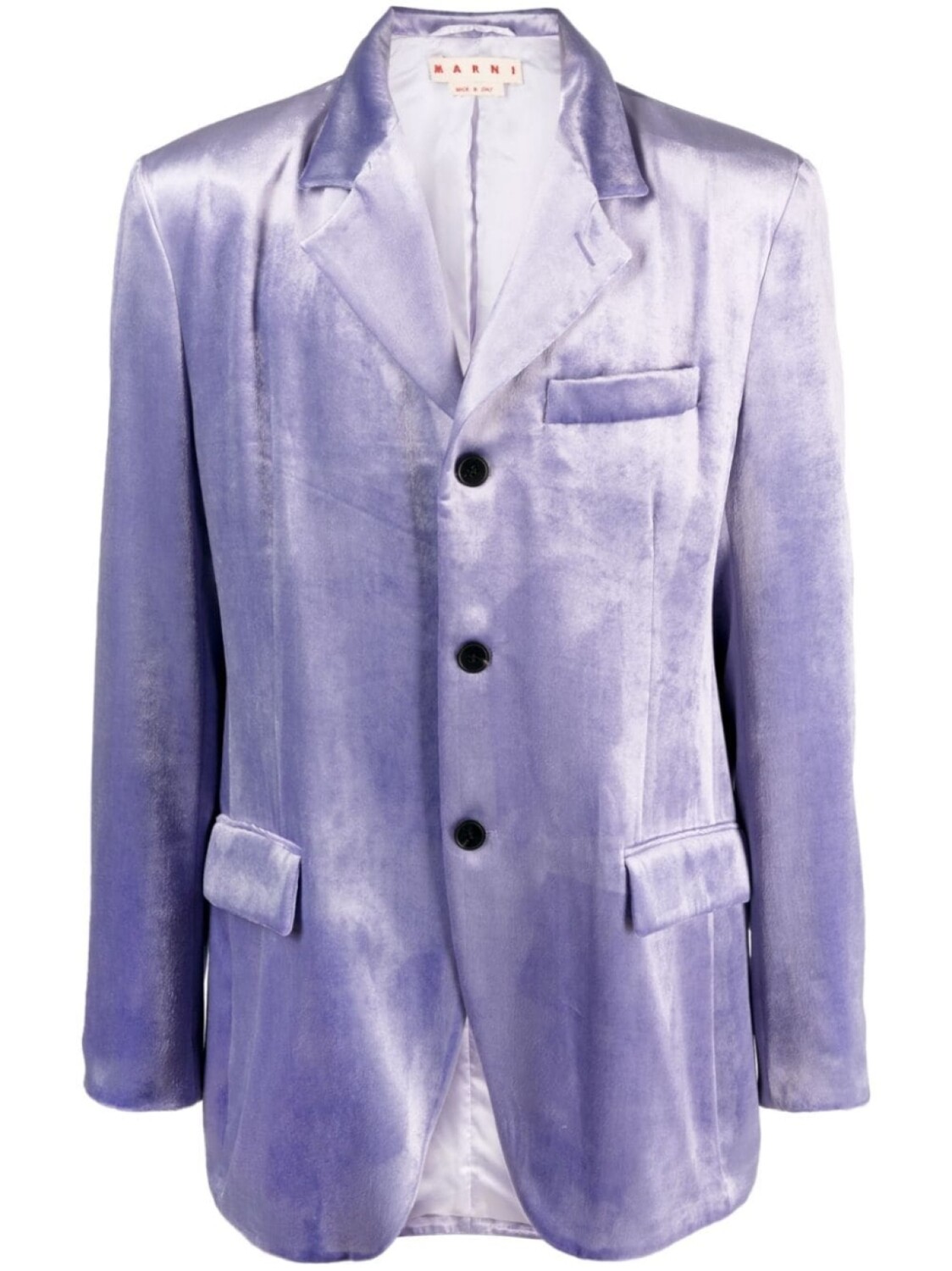 Однобортный бархатный пиджак Marni, фиолетовый 
Однобортный бархатный пиджак Marni, фиолетовый