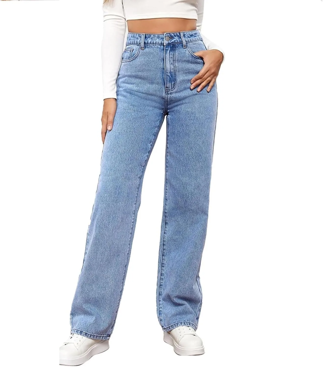 Женские джинсы прямого кроя с эффектом контроля живота, модные завышенные эластичные широкие штаны
Женские джинсы прямого кроя с эффектом контроля живота, модные завышенные эластичные широкие штаны