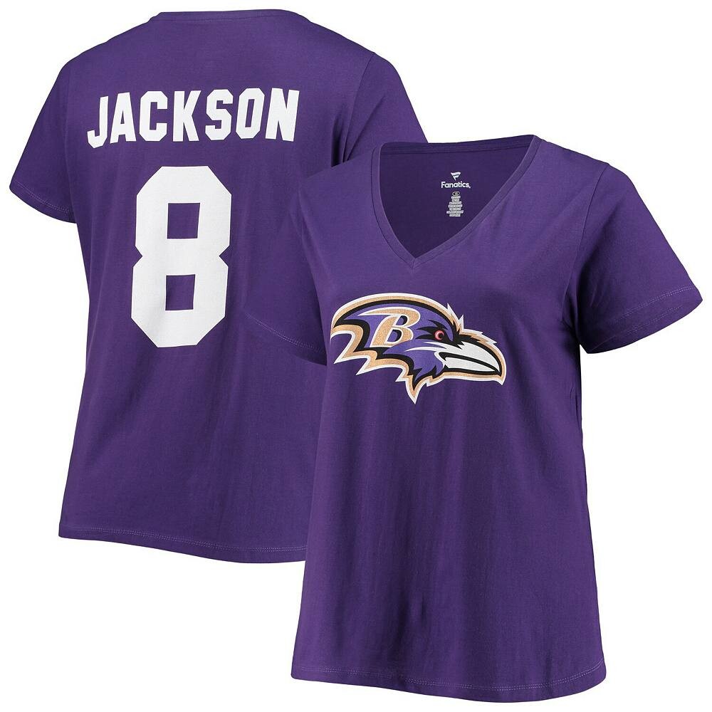 Женская футболка Fanatics с логотипом Lamar Jackson Purple Baltimore Ravens размера плюс с v-образным вырезом с именем и номером, цвет Rav Purple
Женская футболка Fanatics с логотипом Lamar Jackson Purple Baltimore Ravens размера плюс с v-образным вырезом с именем и номером, цвет Rav Purple