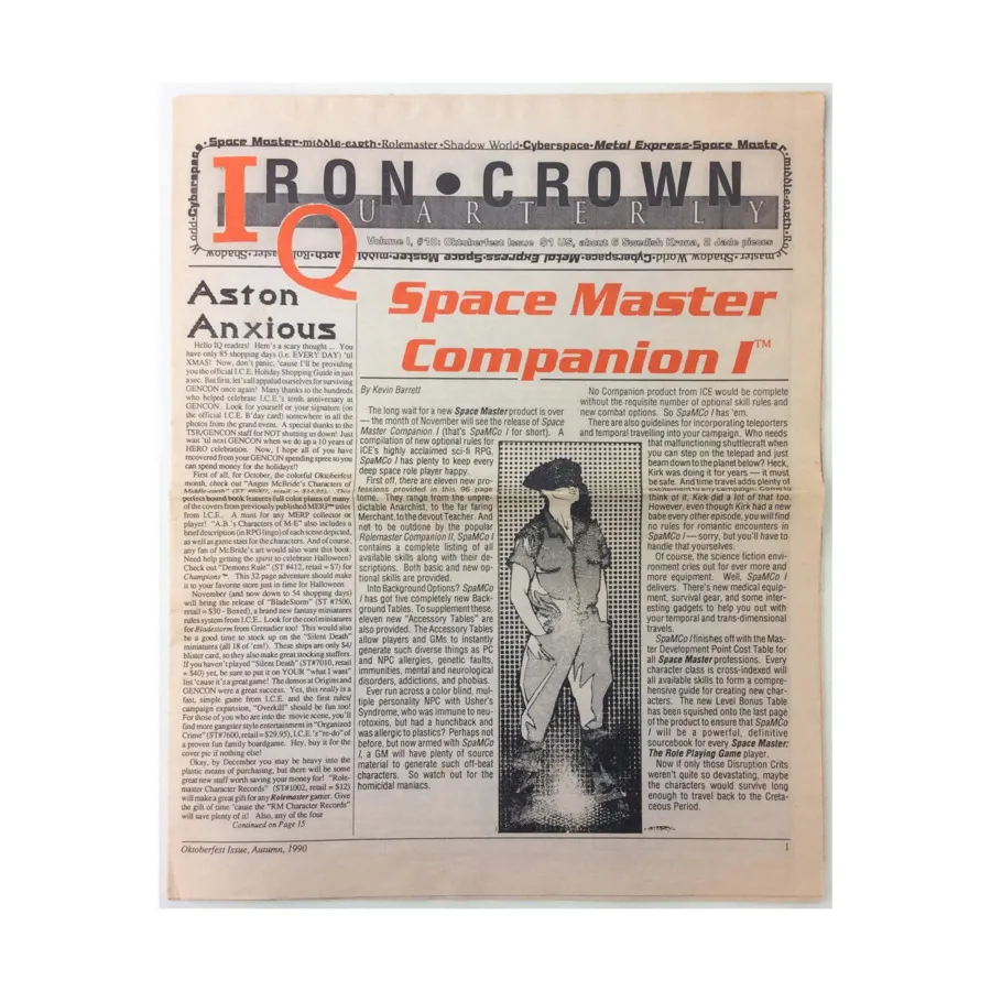 Журнал Vol. 1, #10 "Oktoberfest Issue, Space Master Companion I, Aston Anxious", Iron Crown Quarterly
Журнал Vol. 1, #10 "Oktoberfest Issue, Space Master Companion I, Aston Anxious", Iron Crown Quarterly