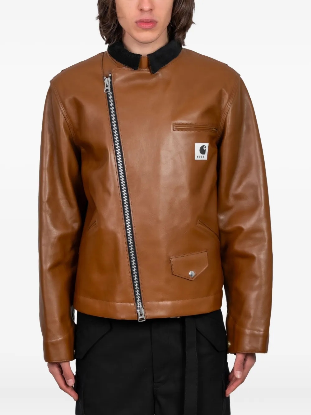 Кожаная куртка X Carhartt WIP Sacai, коричневый 
Кожаная куртка X Carhartt WIP Sacai, коричневый