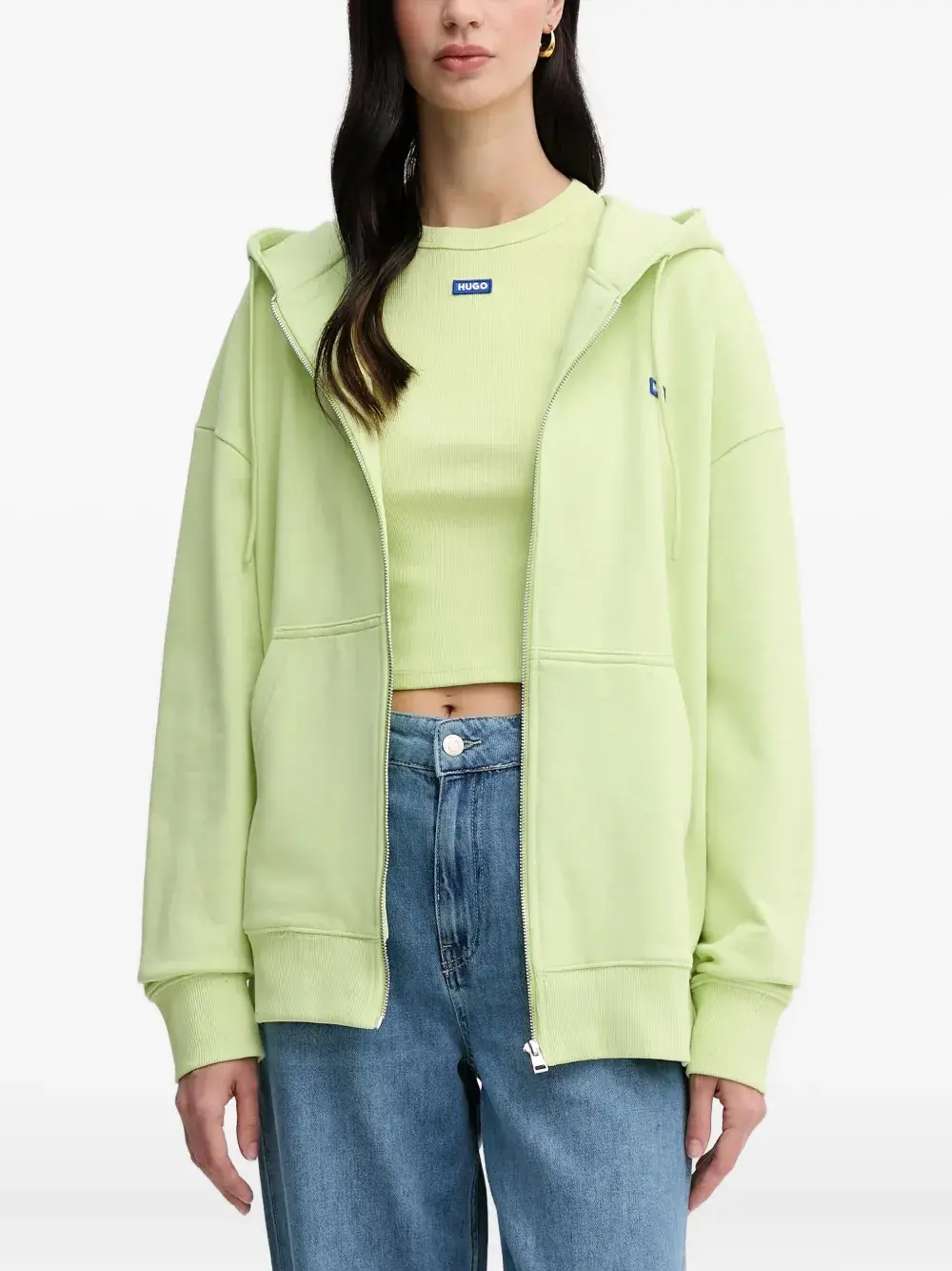Хлопковая толстовка с капюшоном на молнии HUGO, зеленый
Хлопковая толстовка с капюшоном на молнии HUGO, зеленый