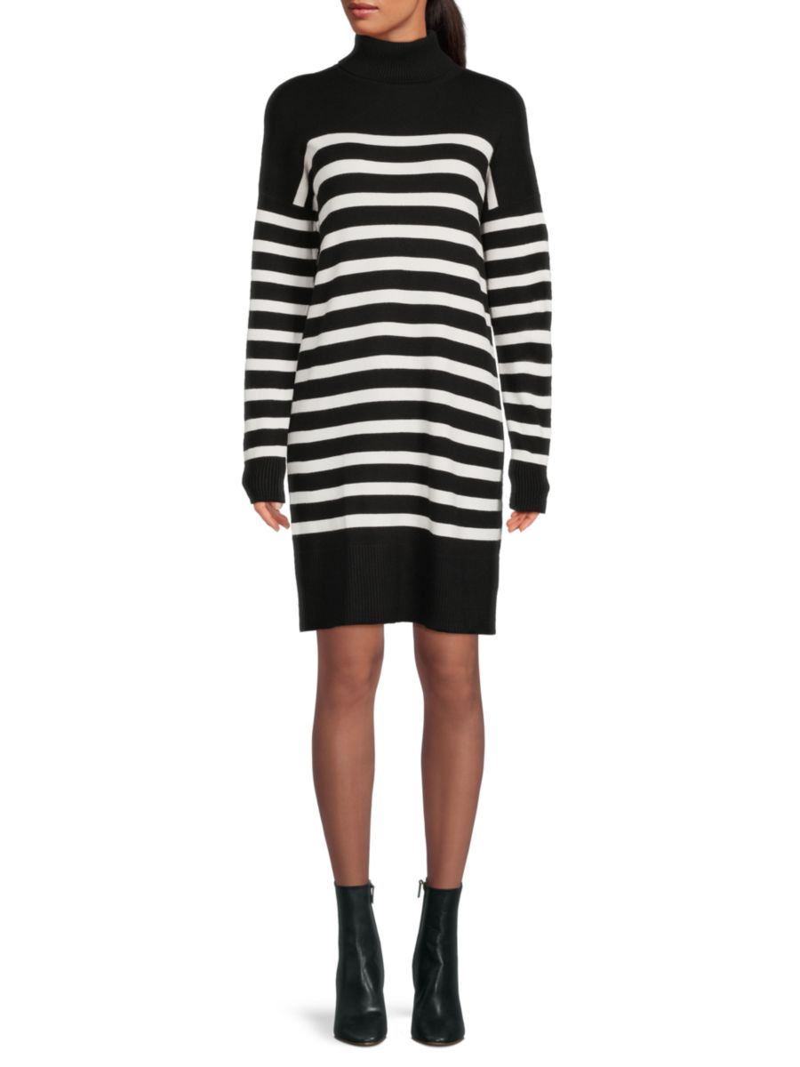 Платье-свитер мини с полосатым воротником Saks Fifth Avenue, черный/белый 
Платье-свитер мини с полосатым воротником Saks Fifth Avenue, черный/белый
