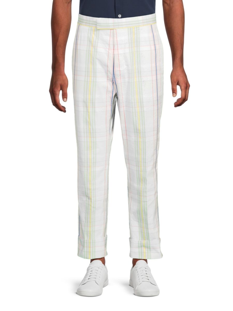 Брюки в клетку с плоским передом на подкладке Cupro Thom Browne, белый
Брюки в клетку с плоским передом на подкладке Cupro Thom Browne, белый