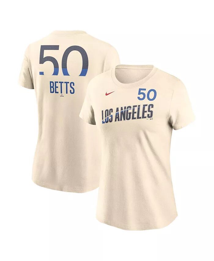 Женская футболка Mookie Betts Cream Los Angeles Dodgers 2024 City Connect Fuse с именем и номером Nike
Женская футболка Mookie Betts Cream Los Angeles Dodgers 2024 City Connect Fuse с именем и номером Nike