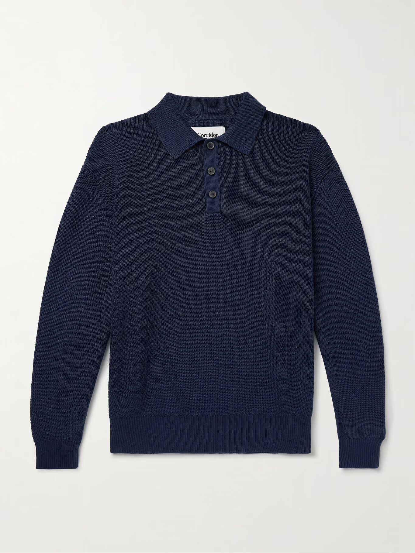 Рубашка поло из органического мерсеризованного хлопка в рубчик CORRIDOR, темно-синий 
Рубашка поло из органического мерсеризованного хлопка в рубчик CORRIDOR, темно-синий