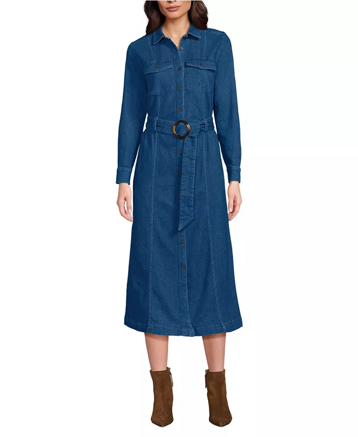 Женское платье-рубашка миди из мягкого денима, миниатюрное Lands' End, синий
Женское платье-рубашка миди из мягкого денима, миниатюрное Lands' End, синий