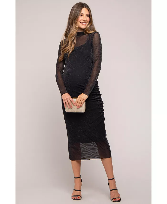 Платье миди для беременных с чёрным блестящим сетчатым принтом и длинными рукавами, со сборками Pinkblush, черный
Платье миди для беременных с чёрным блестящим сетчатым принтом и длинными рукавами, со сборками Pinkblush, черный