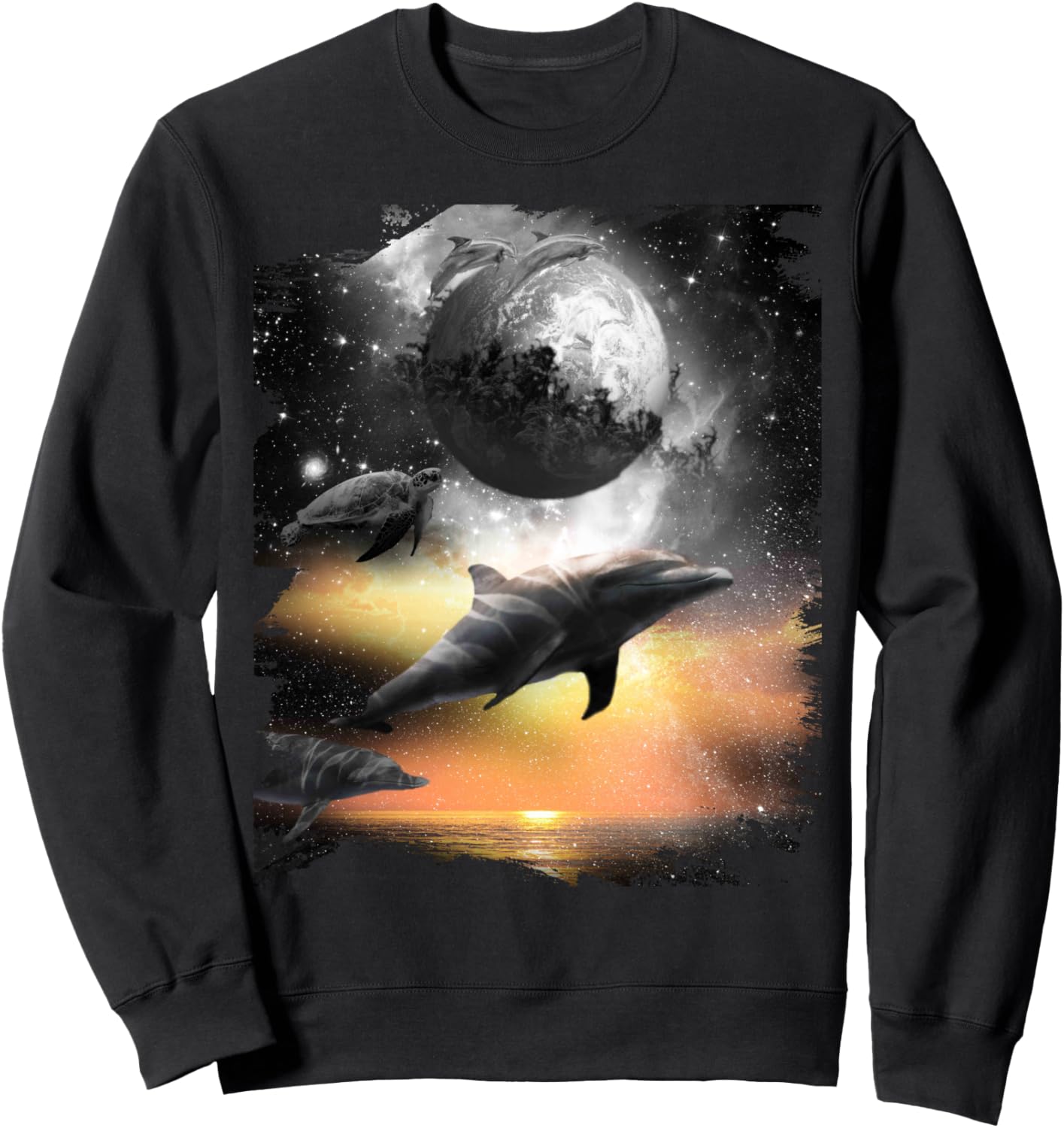 Черно-белая толстовка с изображением космического дельфина и небесного дельфина Random Galaxy
Черно-белая толстовка с изображением космического дельфина и небесного дельфина Random Galaxy