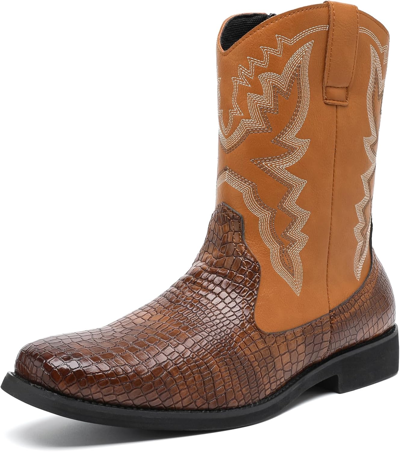 Мужские ковбойские сапоги CHUUMEE с западным стилем, модный узор под крокодила, квадратный носок, боковая молния, кожаные сапоги средней высоты, коричневый
Мужские ковбойские сапоги CHUUMEE с западным стилем, модный узор под крокодила, квадратный носок, боковая молния, кожаные сапоги средней высоты, коричневый