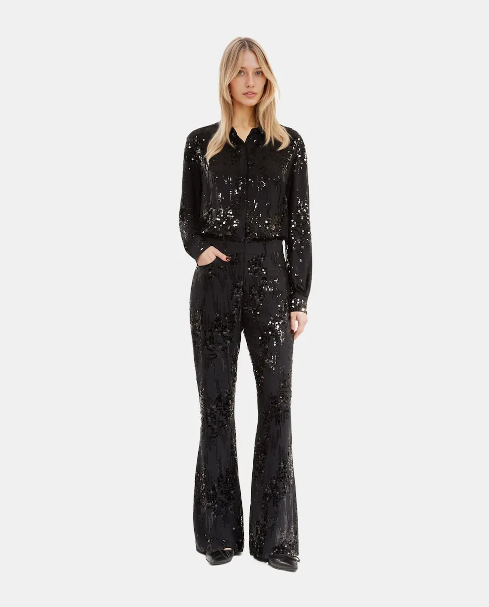Женские расклешенные брюки с вышивкой пайетками The Kooples, черный
Женские расклешенные брюки с вышивкой пайетками The Kooples, черный