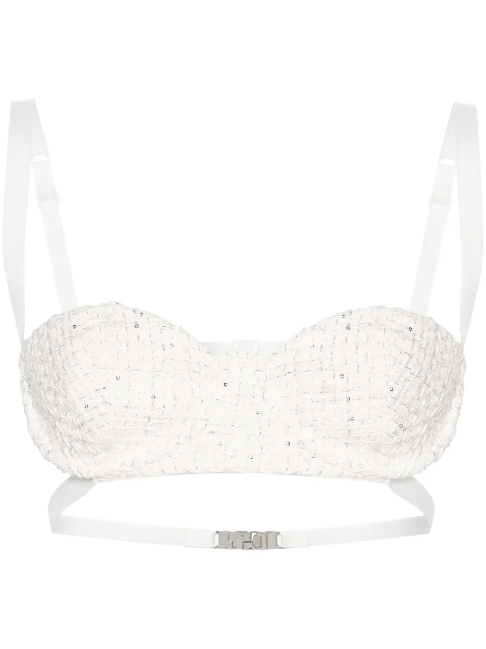 Твидовый топ-бралетт с пайетками GCDS, белый 
Твидовый топ-бралетт с пайетками GCDS, белый