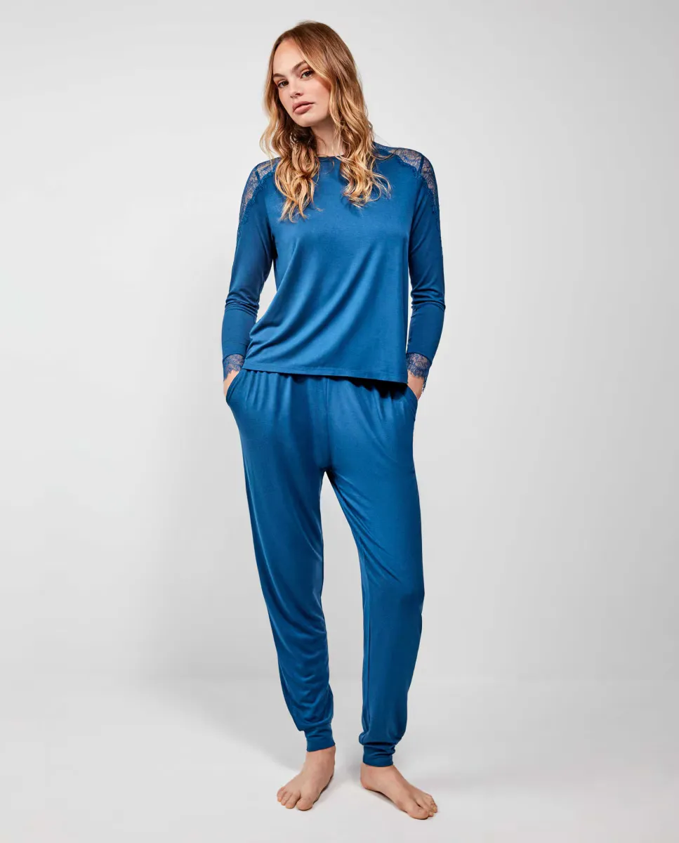 Женская пижама длинная из вискозного трикотажа Gisela, синий 
Женская пижама длинная из вискозного трикотажа Gisela, синий