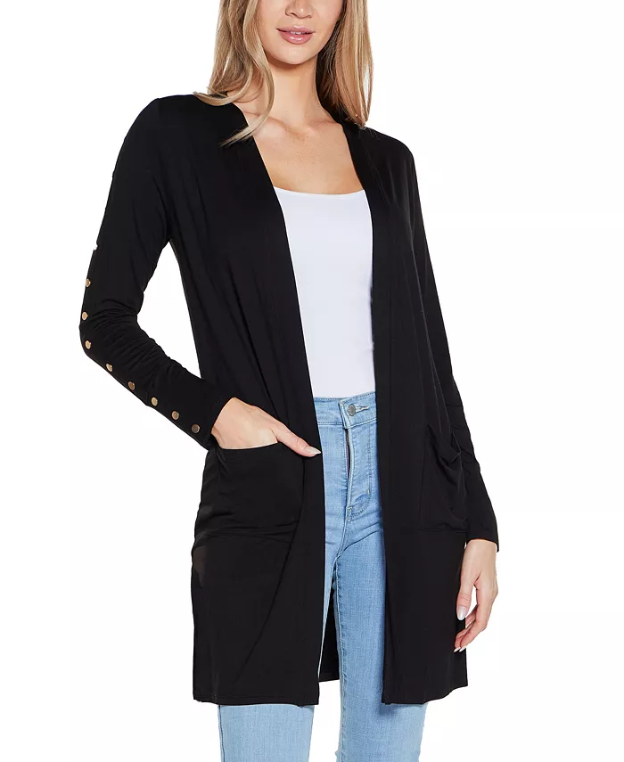 Женский вязаный кардиган с открытой застежкой и декорированными рукавами Belldini, черный 
Женский вязаный кардиган с открытой застежкой и декорированными рукавами Belldini, черный