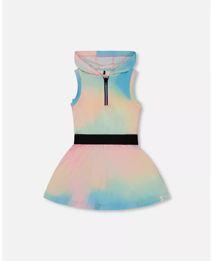 Платье для девочек с капюшоном и эластичным поясом, разноцветное, тай-дай - для малышей|Дети Deux par Deux, мультиколор