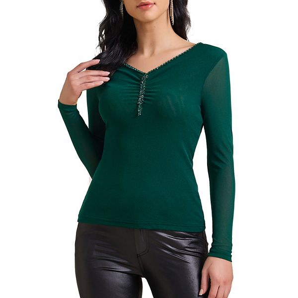 Женская полупрозрачная блузка с длинными рукавами и пайетками Inspire Chic, Green
Женская полупрозрачная блузка с длинными рукавами и пайетками Inspire Chic, Green