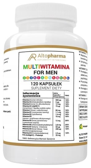 Altopharma, Мультивитамины для мужчин, 120 капсул. Inna marka
Altopharma, Мультивитамины для мужчин, 120 капсул. Inna marka